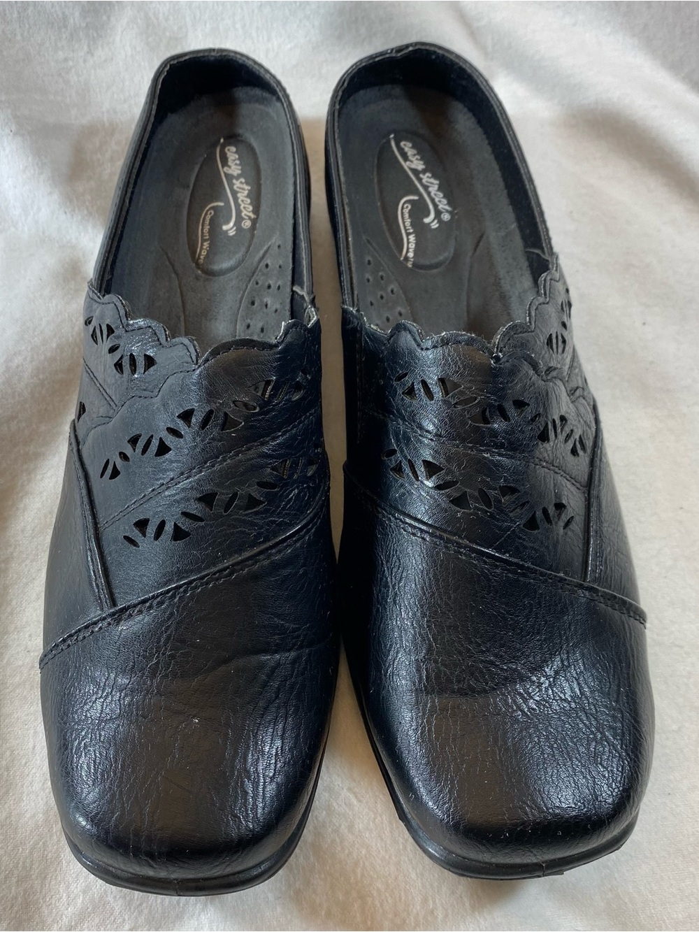 Easy Street Comfort Wave Black Laser-Cut Slip-On Loafers